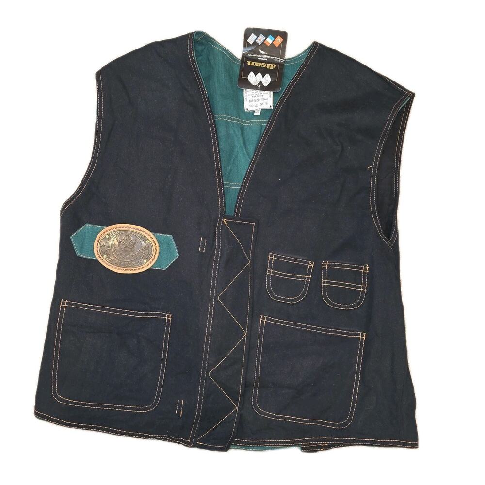 Nwt Vintage Disan Black And Green Denim Cargo Convertable Adjustable Vest OS‎ - Picture 5 of 8